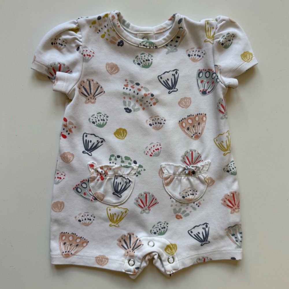 Pehr Baby Girl Organic Seashells Shorts Romper - Size 0-3M